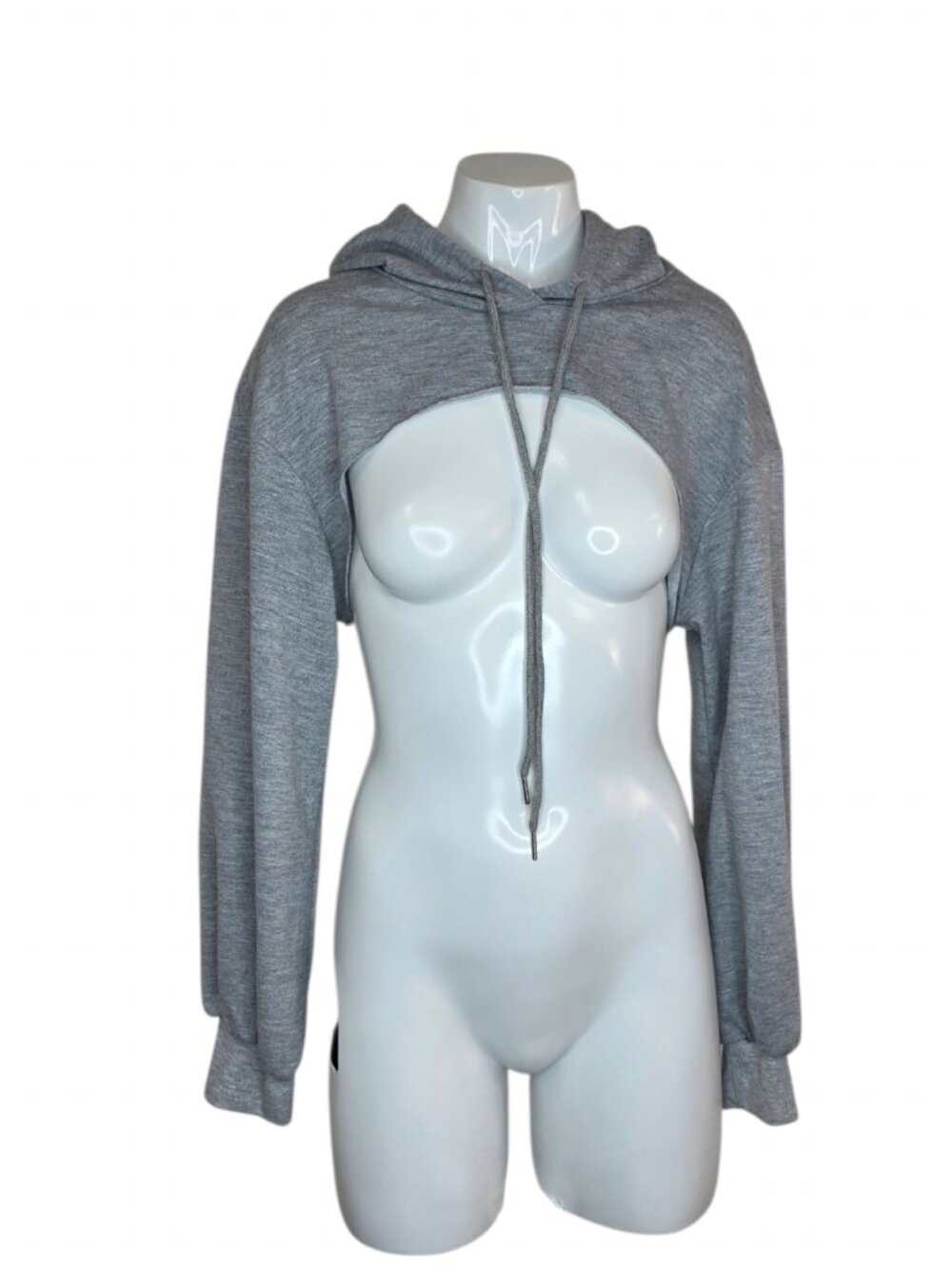 Shein Ultra Cropped Long Sleeve Hoodie, Shrug, Pullover, Size M, Heathered Grey